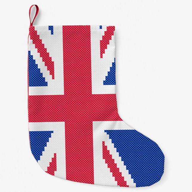 Den ursprungliga kor-stygn designen Union Jack Liten Julstrumpa (Framsidan)