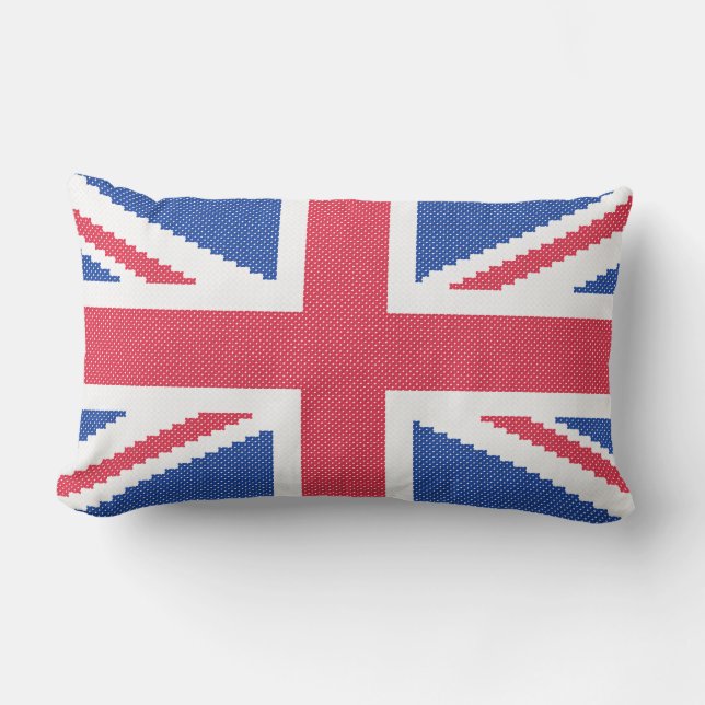 Den ursprungliga kor-stygn designen Union Jack Lumbarkudde (Framsida)