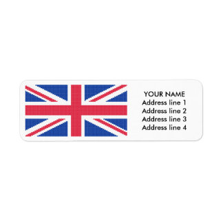 Den ursprungliga kor-stygn designen Union Jack Returadress Etikett