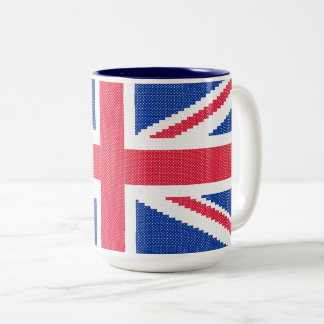 Den ursprungliga kor-stygn designen Union Jack Två-Tonad Mugg