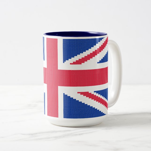 Den ursprungliga kor-stygn designen Union Jack Två-Tonad Mugg (Framsida höger)