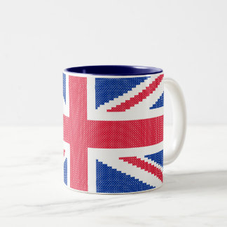 Den ursprungliga kor-stygn designen Union Jack Två-Tonad Mugg