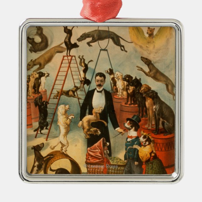 Den utbildade hunden agerar den sceniska affischen julgransprydnad metall (Framsidan)