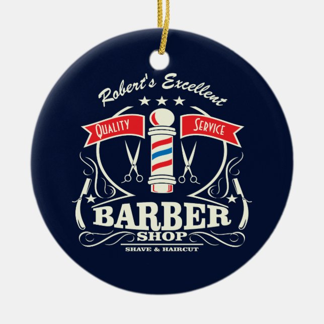 Den utmärkta barberaren shoppar stylistrakning julgransprydnad keramik (Framsidan)