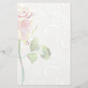 Den utsmyckade blommönstret med rosa vattenfärg brevpapper
