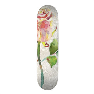 Den utsmyckade blommönstret med rosa vattenfärg old school skateboard bräda 21,6 cm