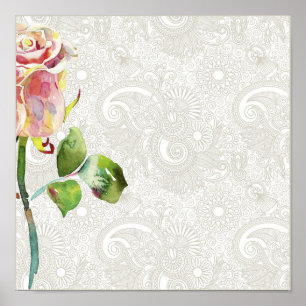 Den utsmyckade blommönstret med rosa vattenfärg poster