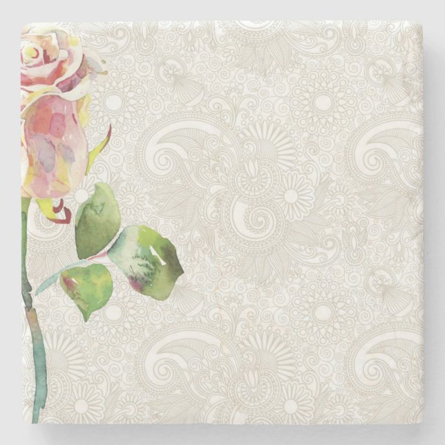 Den utsmyckade blommönstret med rosa vattenfärg stenunderlägg (Framsidan)