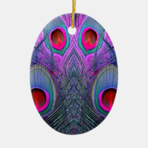 Den utsmyckade Fuchsia-Lilor påfågeln befjädrar Julgransprydnad Keramik