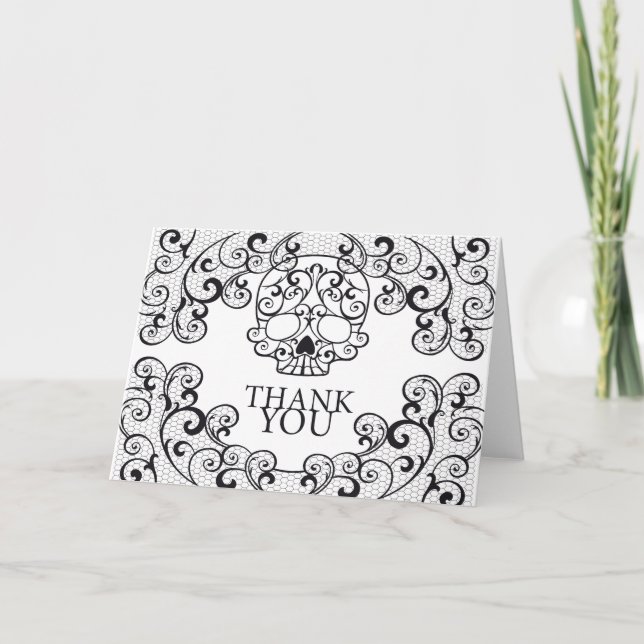 Den utsmyckade sockerskallen tackar dig kort (Framsida)