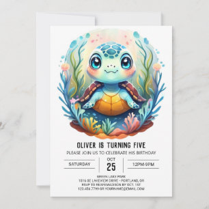 Den vackra Aquatic Stollig Turtle Boy Birthday Inbjudningar