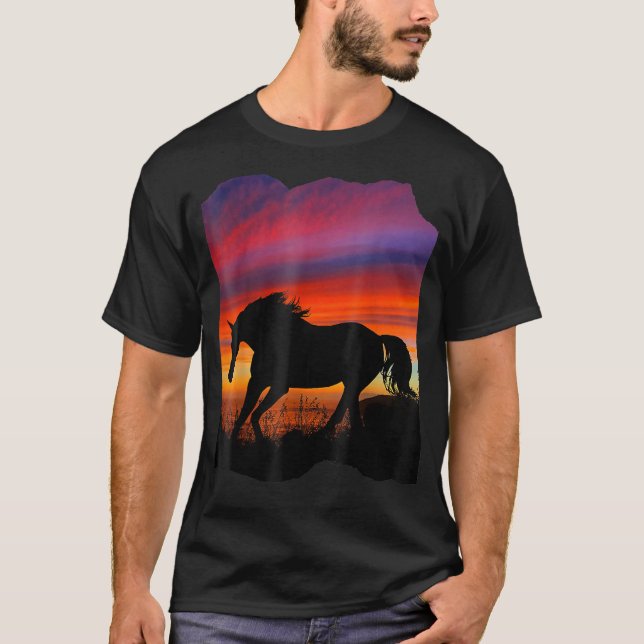 Den vackra arabiska hästens sunset silhouette-oran t shirt (Framsida)