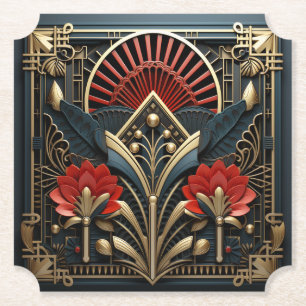 Den vackra Art Deco Red Guld Black-Eleganten Underlägg Papper