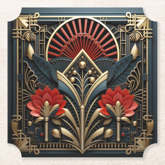 Den vackra Art Deco Red Guld Black-Eleganten Underlägg Papper (Framsida)