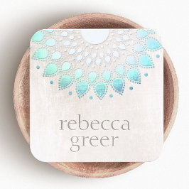 Den vackra blå Blommigten Lotus Mandala White Marb Fyrkantigt Visitkort