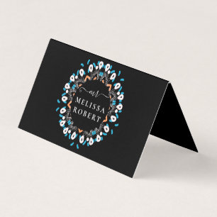 Den vackra blå Blommigten Mandala Marble Monogramm Visitkort