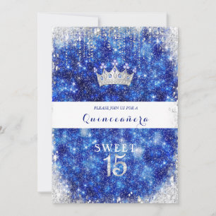 Den vackra blå Gnistran Glitter Quinceanera Krona Inbjudningar