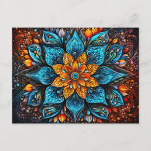 Den vackra blå Orangen Mandala Geometric Mönster Vykort