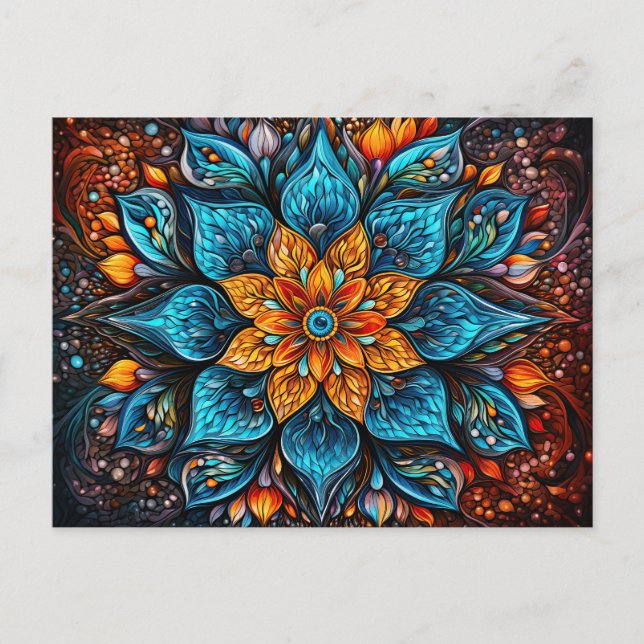 Den vackra blå Orangen Mandala Geometric Mönster Vykort (Framsida)