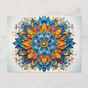 Den vackra blå Orangen Mandala Geometric Mönster Vykort