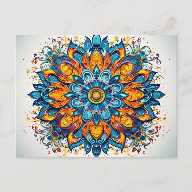 Den vackra blå Orangen Mandala Geometric Mönster Vykort (Framsida)