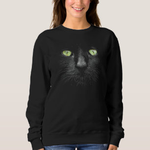 Den vackra Black Cat Ansikte Big Grönt Öga Coola H T Shirt