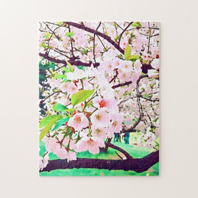 Den vackra blommarna med körsbär i rosa Japan Pussel (Vertikal)