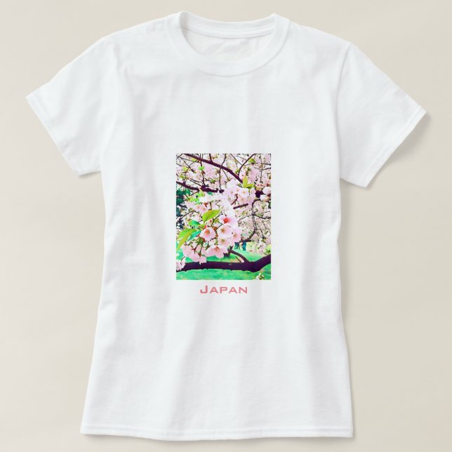 Den vackra blommarna med körsbär i rosa Japan T Shirt (Design framsida)