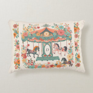 Den vackra Blommigten Carousel Horse Anpassningsba Prydnadskudde