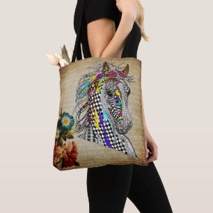 Den vackra Blommigten Equestrian Horse Tote Bag Tygkasse