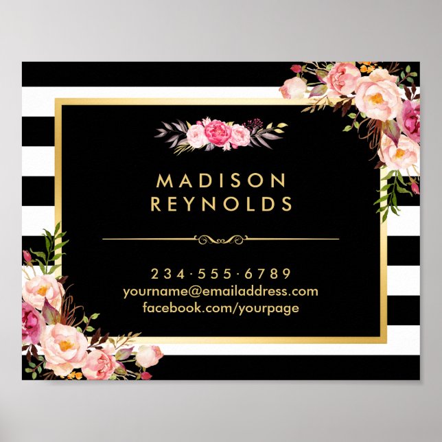 Den vackra Blommigten Guld Ram Black White Rand Poster (Framsidan)