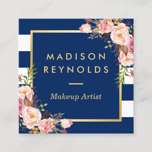 Den vackra Blommigten Guld Ram, vit Rand Fyrkantigt Visitkort (Framsida)