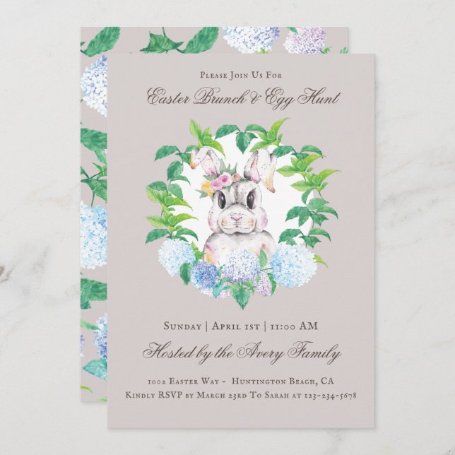 Den vackra Blommigten WandeBrunch och Äg Hunt Inbjudningar (Fram/baksida)
