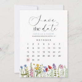 Den vackra Blommigten Wildblomme Bröllop Calendar Spara Datumet