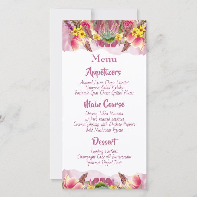 Den vackra botaniska Blommigten Garden Menu (Framsida)