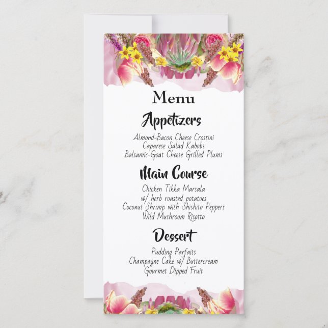 Den vackra botaniska Blommigten Garden Menu (Framsida)