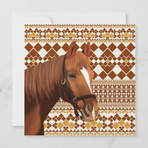 Den vackra bruna hästen på Earthy Geometric Mönste