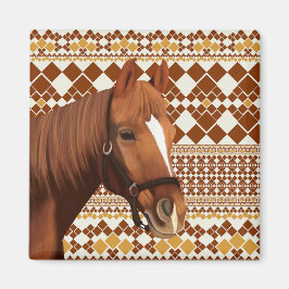 Den vackra bruna hästen på Earthy Geometric Mönste Magnet