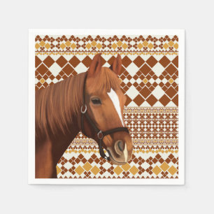 Den vackra bruna hästen på Earthy Geometric Mönste Pappersservett
