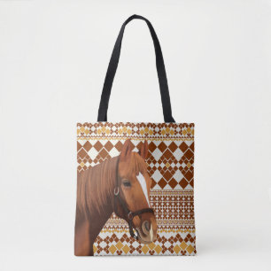 Den vackra bruna hästen på Earthy Geometric Mönste Tygkasse