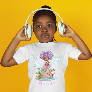Den vackra bruna Sjöjungfrun Birthday Girl Baby T Shirt
