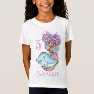 Den vackra bruna Sjöjungfrun Birthday Girl T-Shir T Shirt