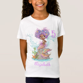 Den vackra bruna Sjöjungfrun Birthday Girl T-Shirt