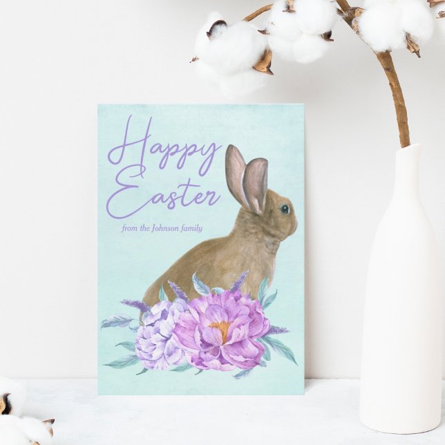 Den vackra Bunny Rabbit Pastel Blommigt Glad påsk Julkort (Skapare uppladdad)