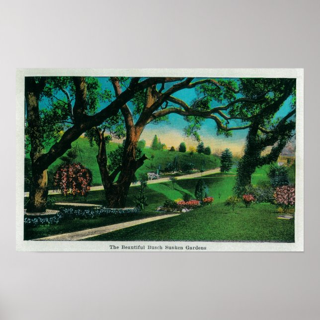 Den vackra Busch Sunken GardensPasadena, CA Poster (Framsidan)