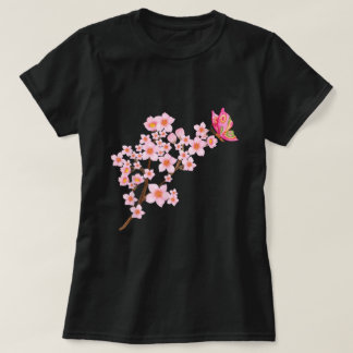 Den vackra Butterfly Japanska Cherry Blommar Sakur T Shirt