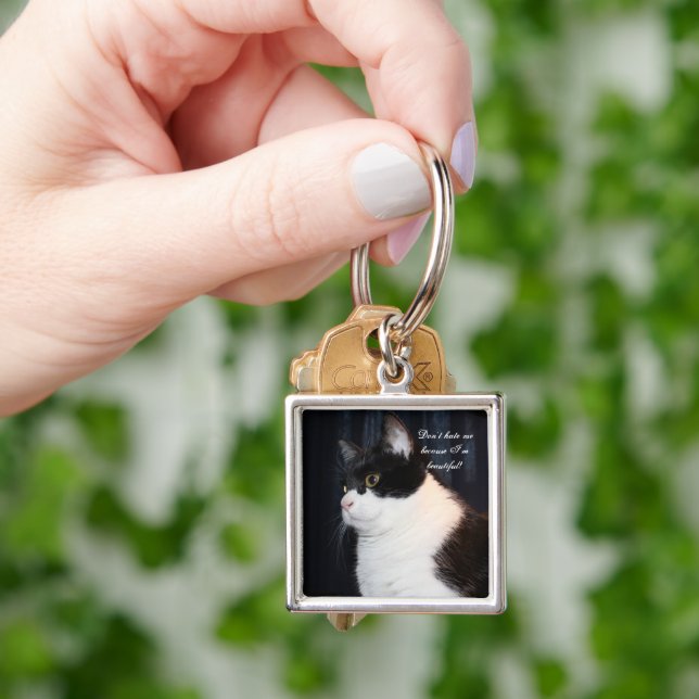 Den vackra Cat Keychain Fyrkantig Silverfärgad Nyckelring (Hand)