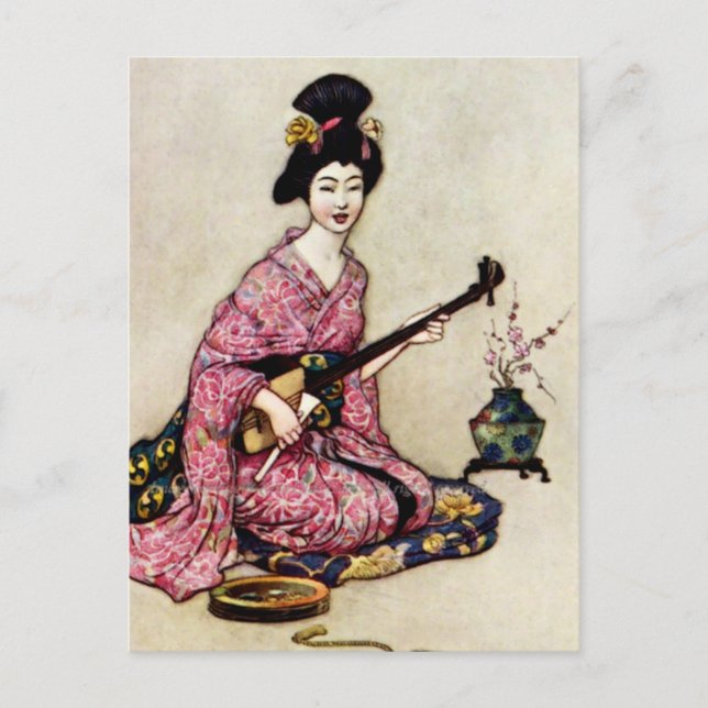 "Den vackra Dancer of Yedo" av Warwick Goble Helg Vykort (Framsida)