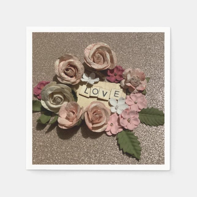 Den vackra eleganten blommigt kärlek och glitter pappersservett (Framsidan)