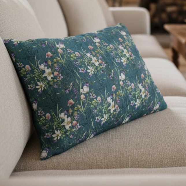 Den vackra Eleganten Rustic Wildblommor på Teal Wo Prydnadskudde (Skapare uppladdad)
